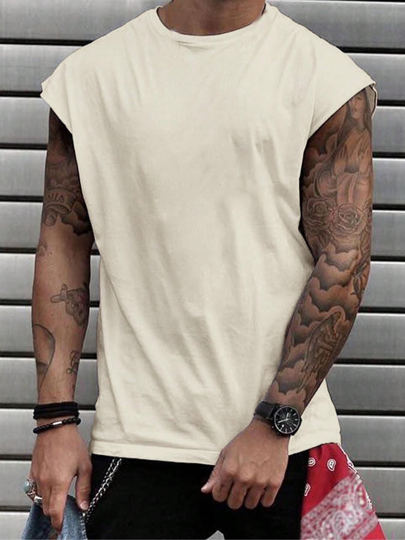 Men's Basic Solid Round Neck Sleep Tank Top, Regular Fit Casual Comfy Sleeveless Pajama Top for Summer, Women's Sleepwear