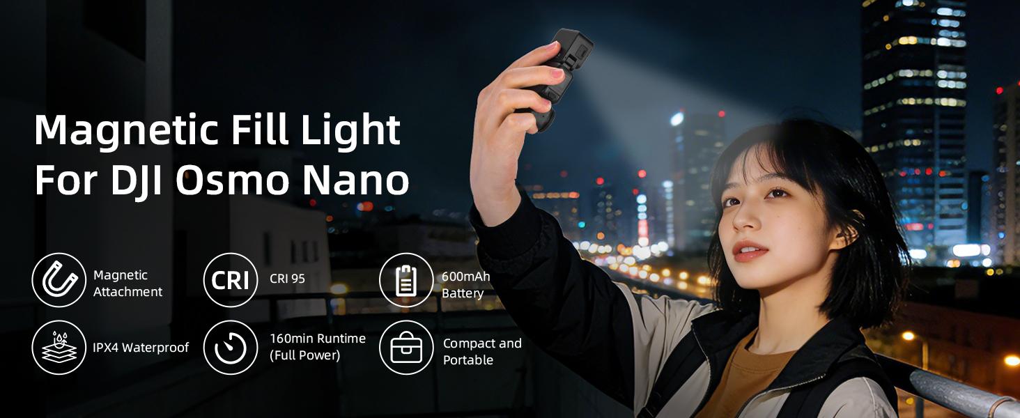 Osmo Nano Magnetic Mini LED Fill Light, Photography Fill Video Lighting with Quick-Release Cold Shoe Adapter, 3 Color Modes, 4 Levels Brightness for DJI Osmo Nano Camera Accessories
