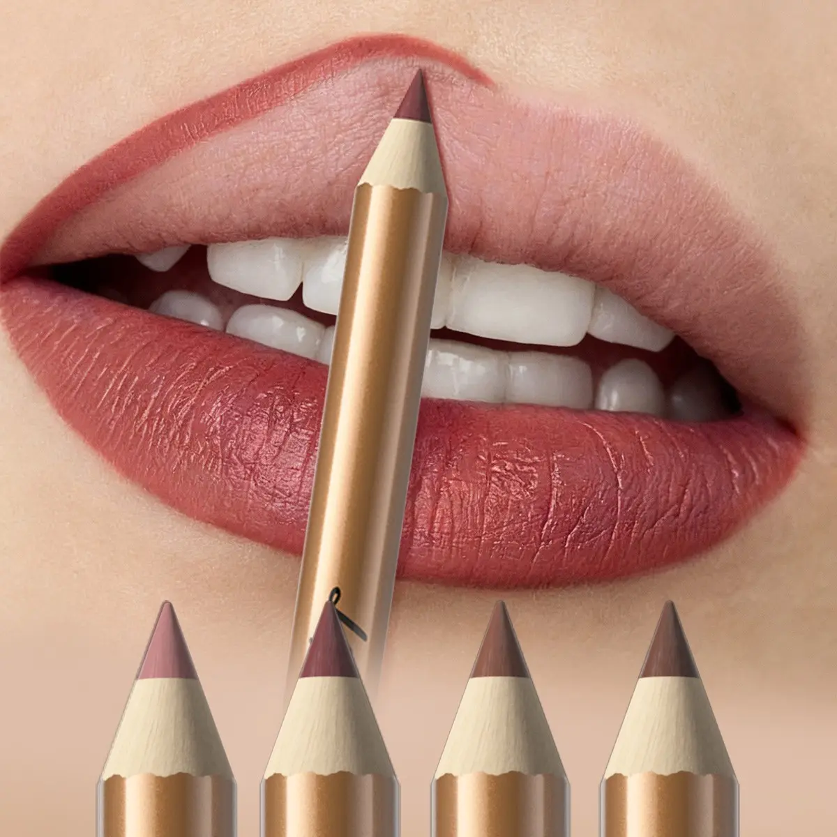 Young Vision Lip Liner Stick Set, 4-Piece High-Quality Wood Texture, Natural Color, Long-Lasting, Suitable for All Occasions, Lippie Pencils