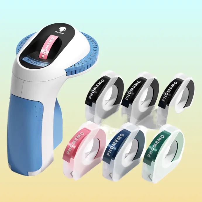 Manual Press Ribbon Label Printer, Compact Portable-Look Model with DIY Labels, Text Printing for Household Organization Projects