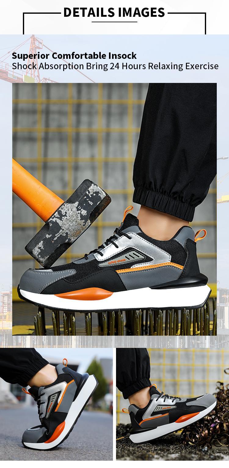 Breathable mesh safety shoes for men, lightweight and comfortable work shoes, slip-resistant, color block Indestructible