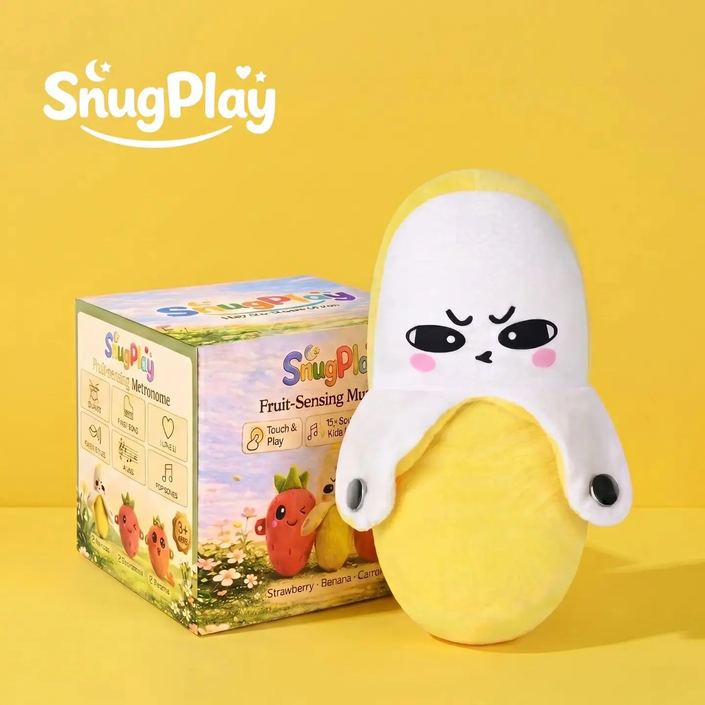 SnugPlay Interactive Music Plush Toy Set – Banana, Strawberry & Carrot  Plush Toys for Parent-Child Interaction, Couples & Friends Prank Toy, Valentine’s Day & Easter Party Fun Gift for Kids & Adults stuffed animals cute girly gifts
