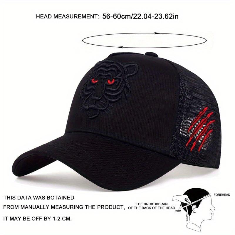 Unisex Tiger Head Embroidery Snapback Baseball Cap Mesh Hat Outdoor Sport Adjustable Sunscreen Leisure Hat Spring Autumn Travel Tourism Beach Vacation