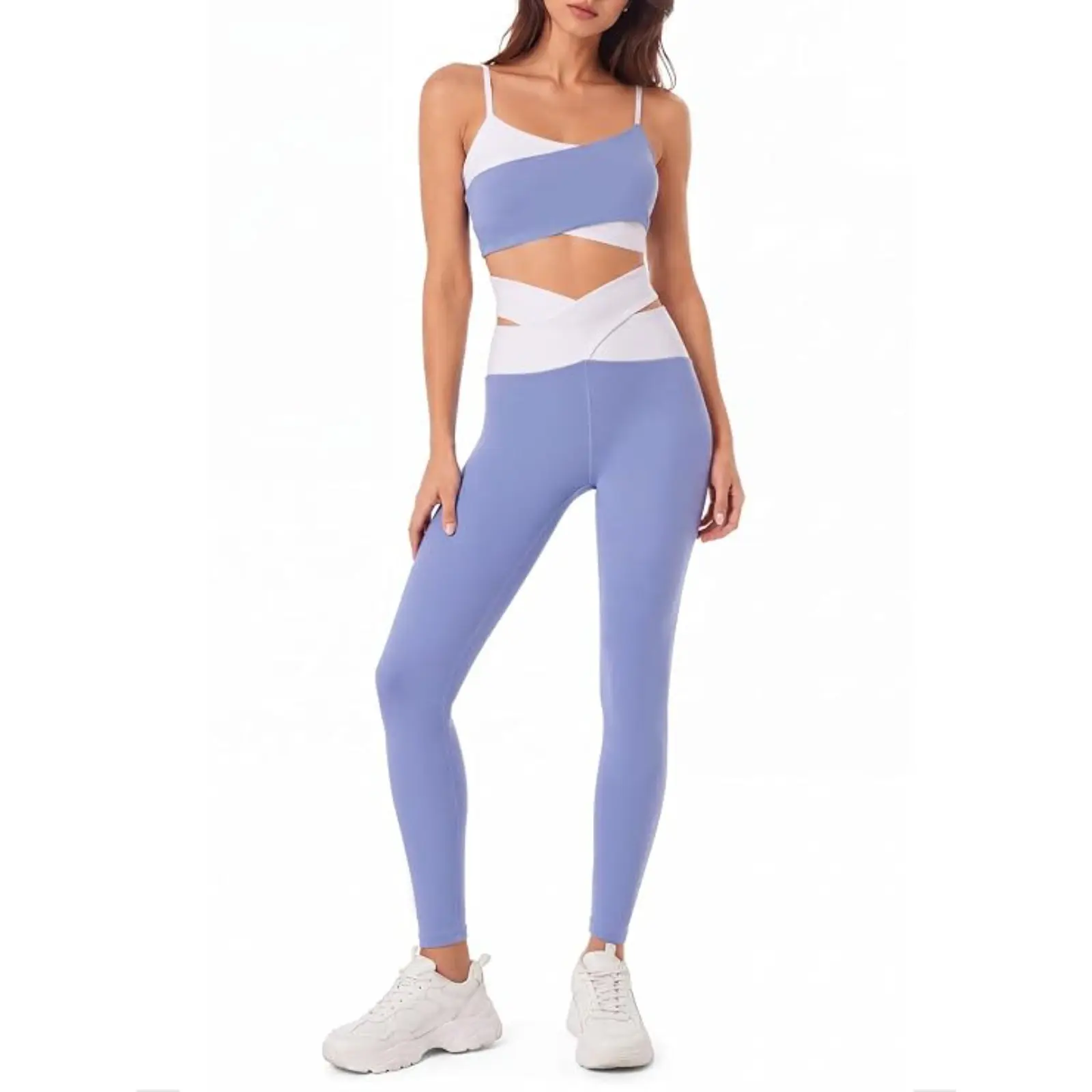 Aoysky Womens Workout Sets Padded Sports Bras Crossover High Waisted Leggings 2 Piece Outfits Matching Sets