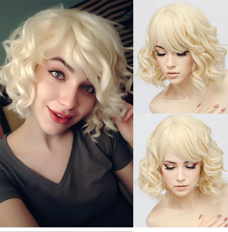 Vintage Short Curly Gold Wig for Women  Fashion Retro Heat-Resistant Synthetic Full Cap