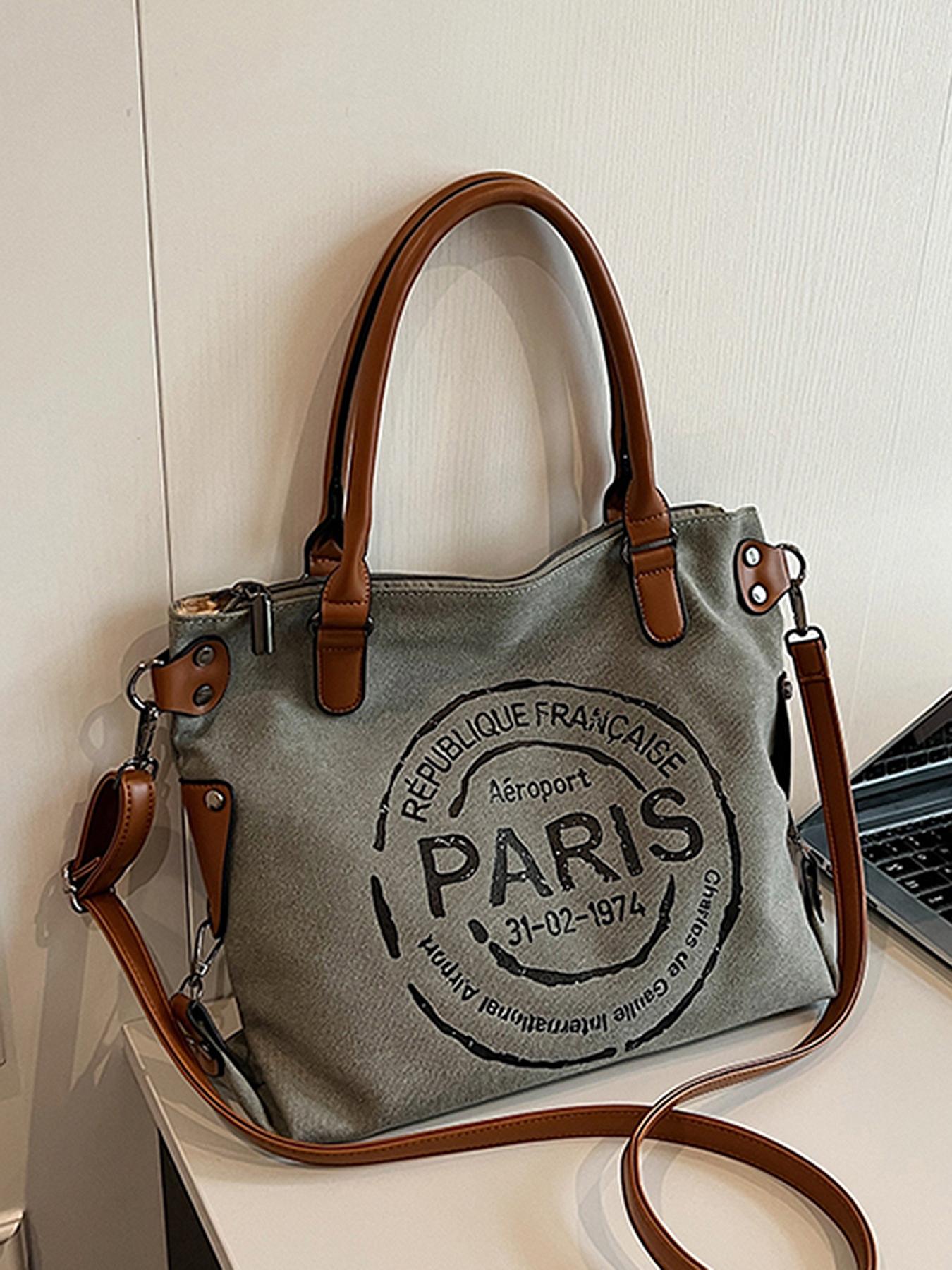 Women's Fashionable Letters Pattern Tote Bag, Large Capacity Crossbody Bag, Casual Versatile Vintage All-match Shoulder Bag for Daily Life, Fashionable Patterned Bag