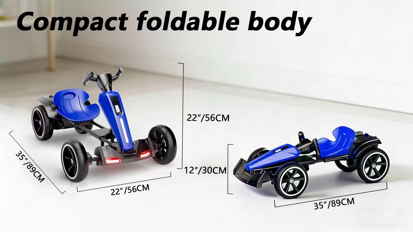 12V electric Kids Pedal Go Kart, Folder Go Kart, Outdoor Ride on Toy with Adjustable Seat, 4 Non-Slip EVA Wheels for Boys and Girls