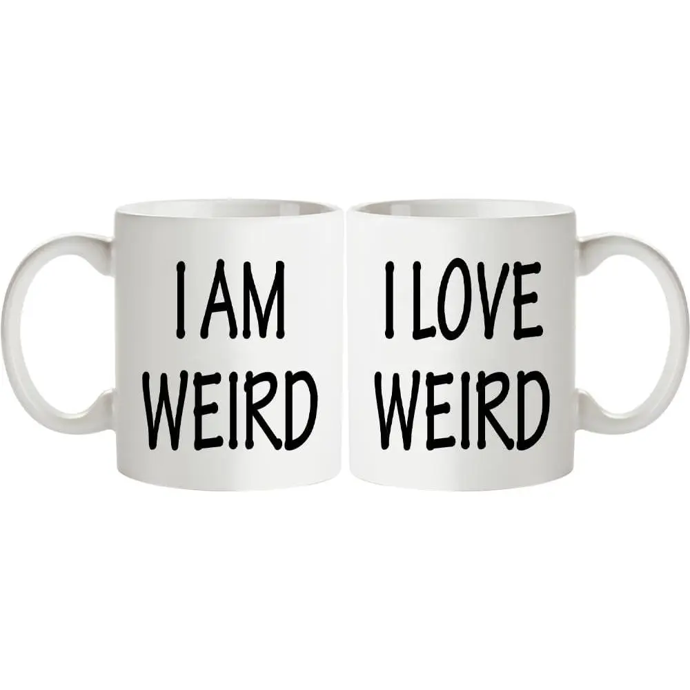 His and Hers Coffee Mug Gifts Set - I Am Weird,I Love Weird - Funny Boyfriend Girlfriend Couples Mugs Set - Anniversary Valentine’s Day Gifts for Couples Him Her 11 OZ