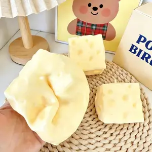 Viral ASMR Giant Cheese Block Squishy Toy, 7cm Yellow Moldable Slow & Non-Rebound Squeeze Fidget Toy, Glutinous Stress Ball for Play Relaxation, Ideal Novelty Gift for Kids Adults