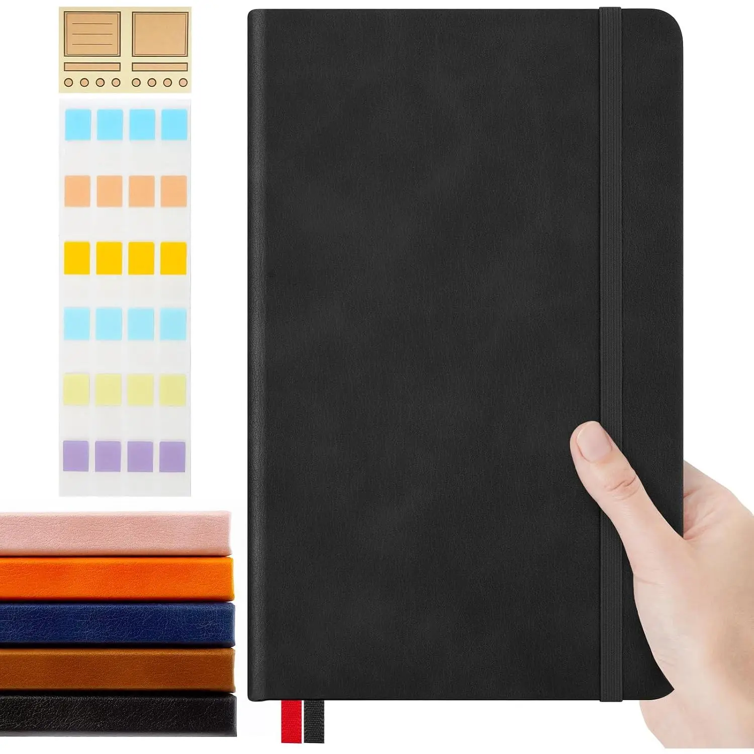 A5 Dotted Journal Notebook, (Black), A5 Slim Portable Edition, Size 5" x 8.25" in, 120GSM Thick Paper, 128 Pages, Dot Grid Notebook, Hardcover with Stickers