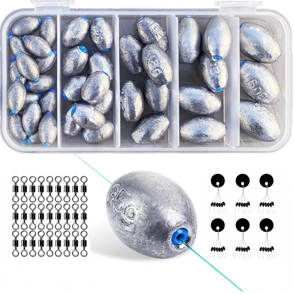 105pcs Fishing Weights Kit, 39pcs Egg Sinkers, 30pcs Barrel Swivels, 36pcs Line Stops, Assorted Sinker Set for Saltwater Freshwater Fishing