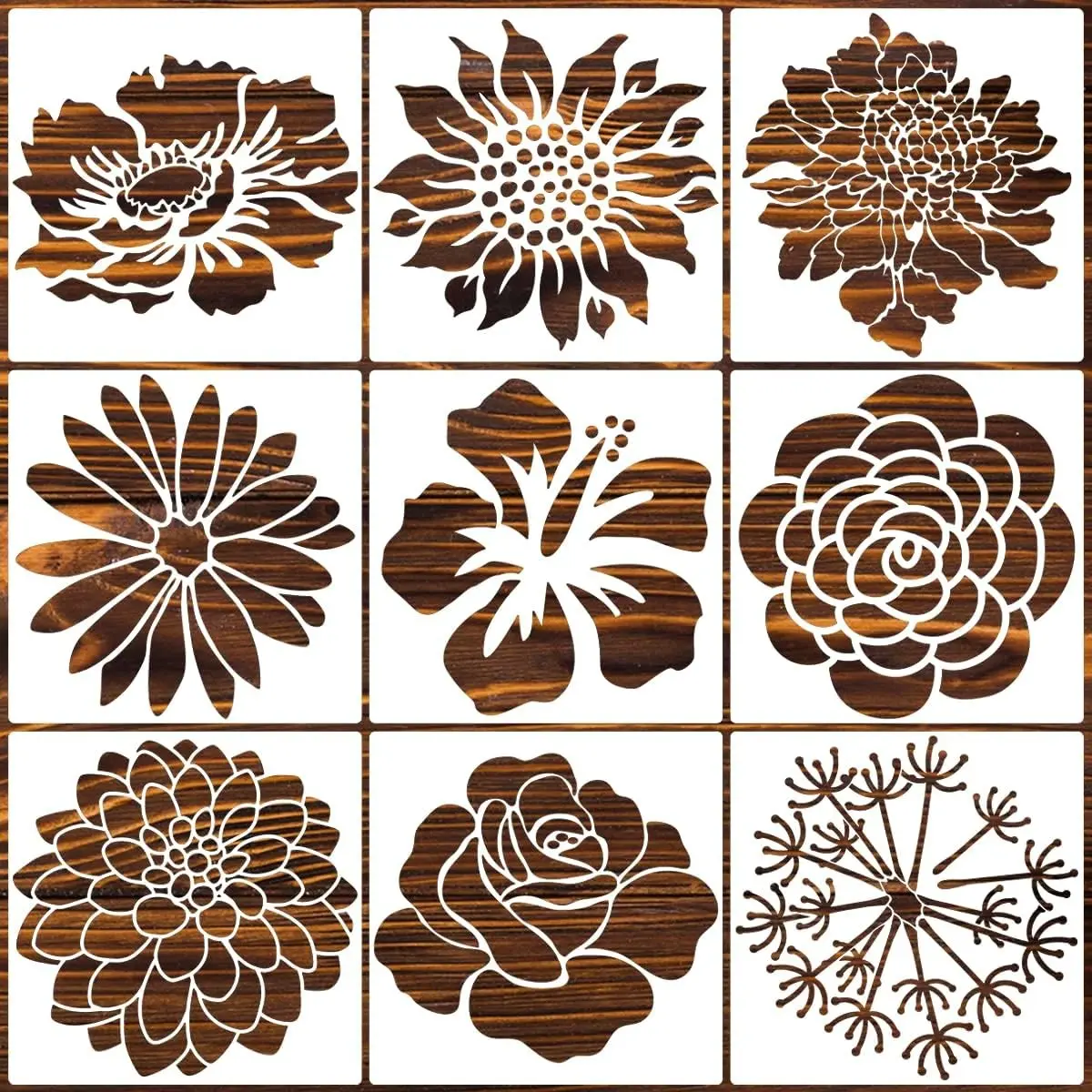 Large Flower Stencils for Walls 14inch Floral Stencils for Wood Fence Reusable Rose Hibiscus Daisy Sunflower Stencil for Painting on Furniture Fabrics DIY Decor