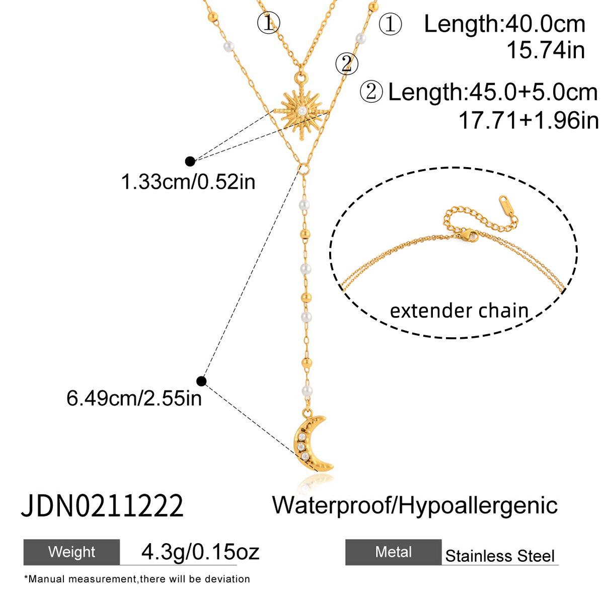 Sun & Moon Pendant Necklace, Double Layer Pearl Choker, Anti-Tarnish