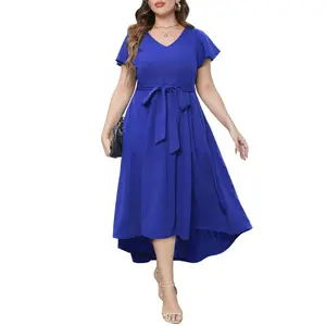 Pinup Fashion Plus Size Wedding Guest Dress Formal - Flutter Sleeve Cocktail Party High Low Dresses with Pockets  SwimWeek  summervibes