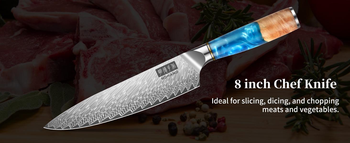 MDHAND Damascus Kitchen Knife Set 3PCS, Japanese VG10 Super Steel Core Professional Chef Knife Set, Ultra Sharp Professional Chef Knives with Azure Timber Collection Handle, Gifts for Men Women