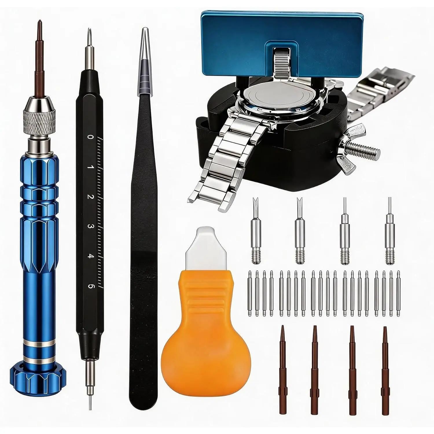 Watch   Tool Kit with Spring Bars, 5-in-1 Precision , Adjustable  Case Opener, Holder,  Tool, Spring Bar Tool with Scale