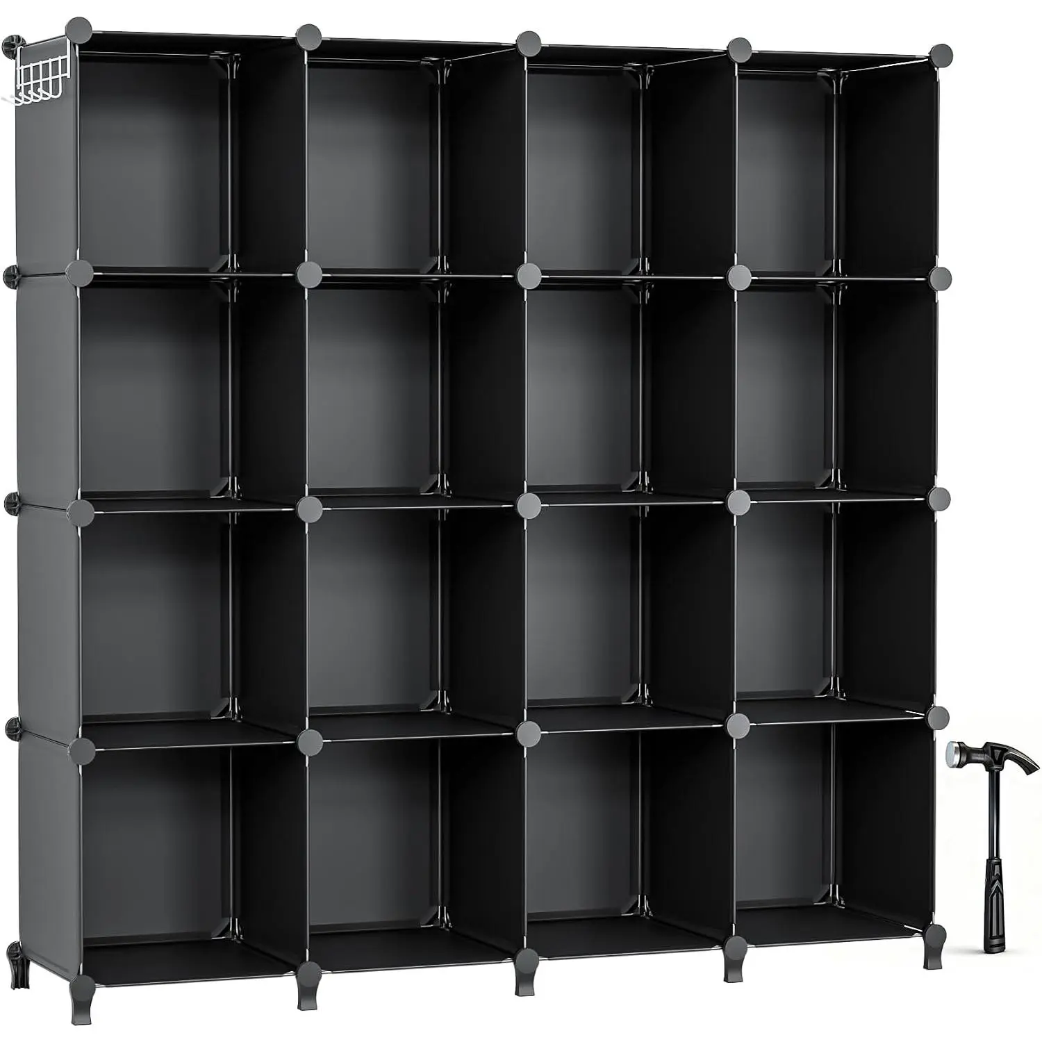 16 Cubby Storage Organizer, Closet Clothes Storage Organizer, Cube Shelves Closet Organizers and Storage Shelves for Clothing Storage with Hammer, Bookshelf for (Black)