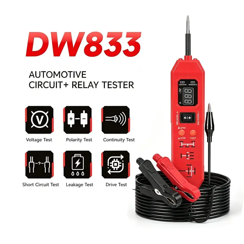 New Car Circuit and Relay Tester Combo, 12V/24v Vehicle Electrical Diagnosis Probe, Voltage Polarity Continuity Short Circuit Detector