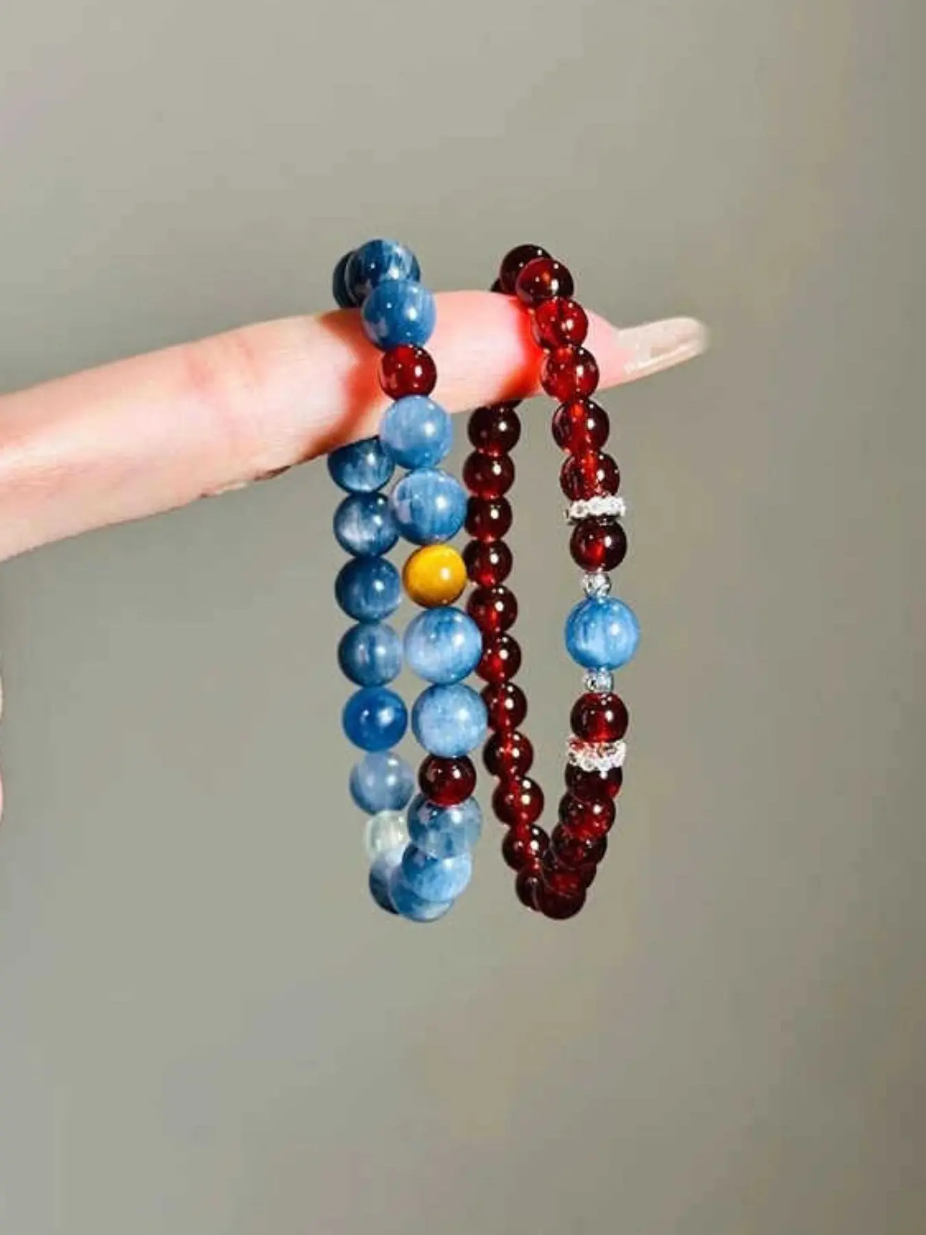 Two-Piece Energy Stone Bracelet Set, Tanzanite Blue Quartz, Unique Vintage Layered Design, Perfect Gift for Friends, Enhances Luck and Protection