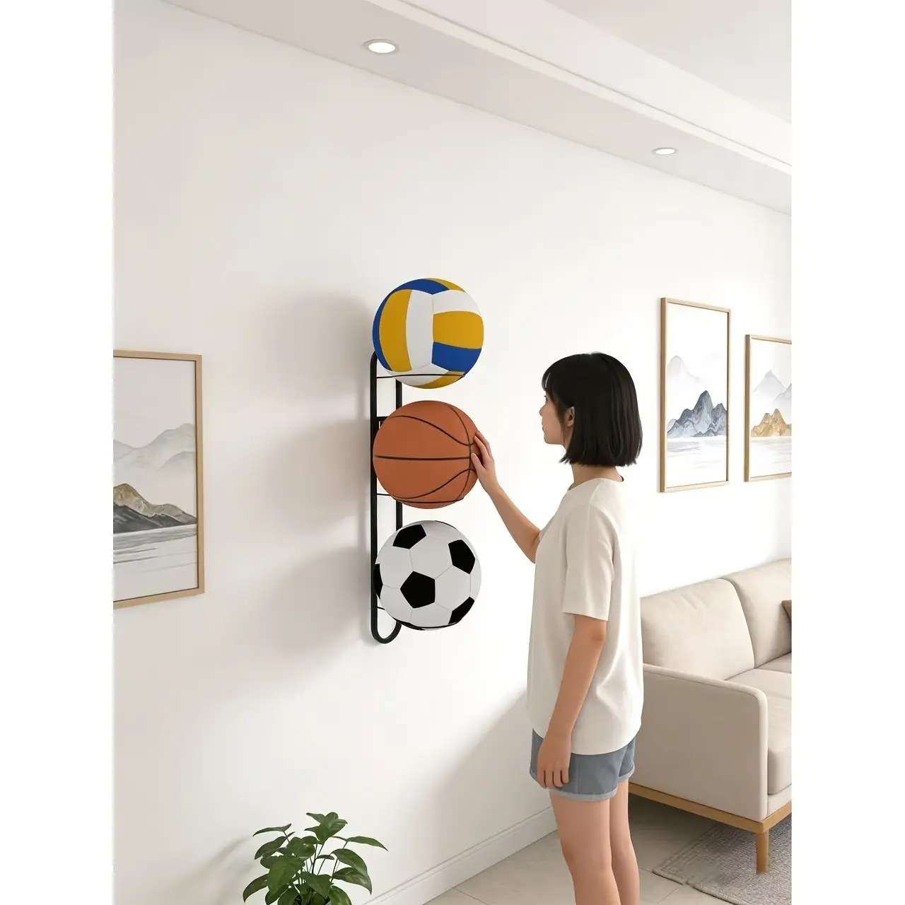 Wall-Mounted Basketball Storage Rack, No-Drill Versatile Soccer Volleyball Organizer, Simple Iron Art Shelf, Home Sports Equipment Holder