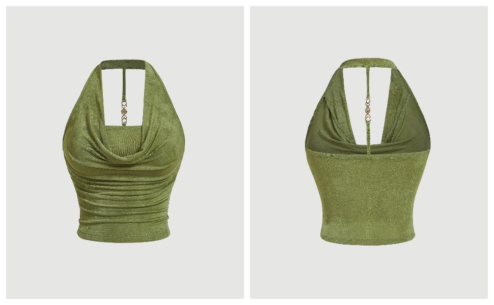 Women's Plus Size Halter Draped Front Backless Tank Top Sleeveless Y2k Crop Tops Womenswear Cropped Skinny Slim tank tops tubetops summer tops weighted vests women corset top dressy tops Basic Minimalist Pure Green