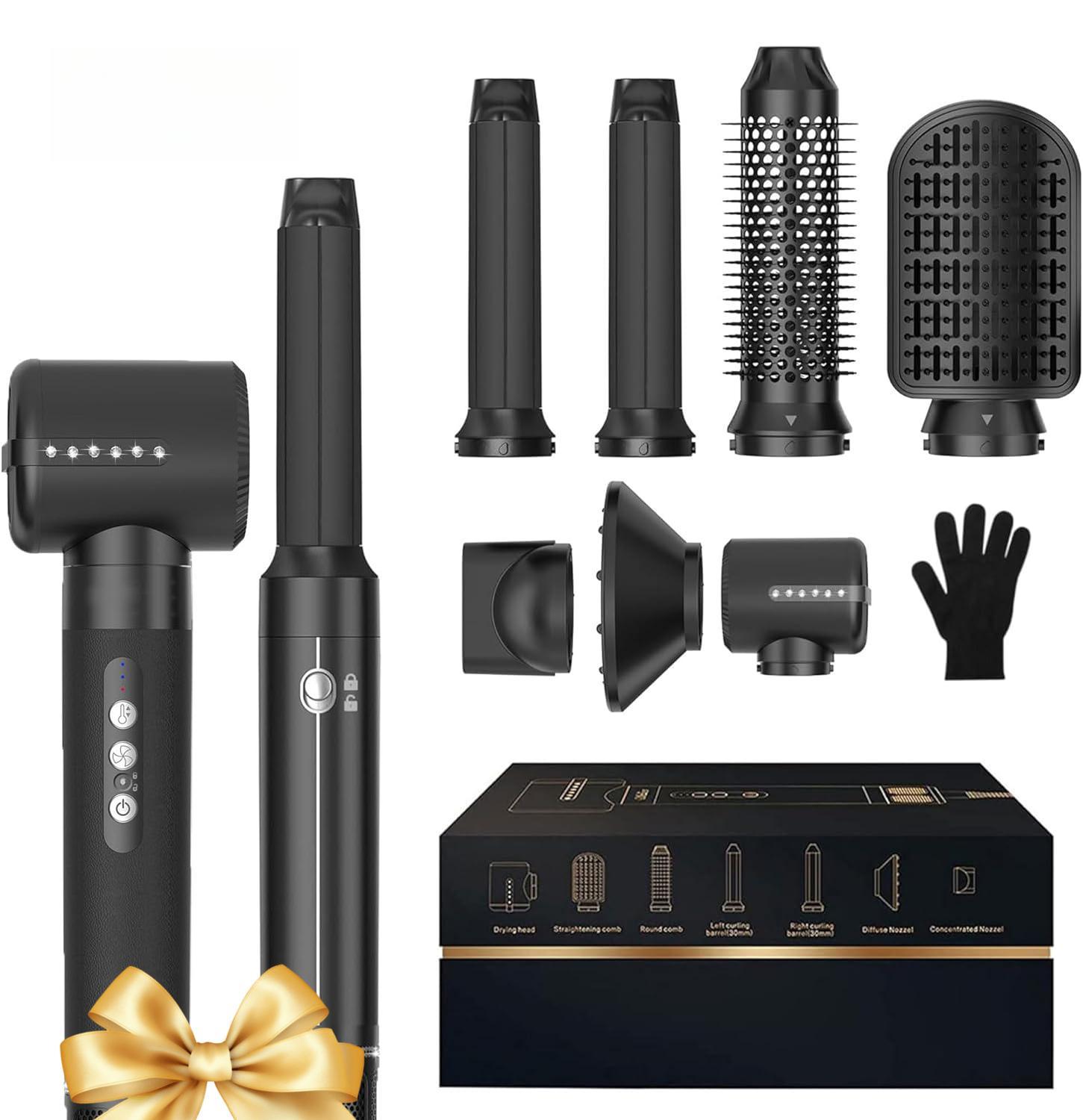 7-in-1 Hair Dryer Comb, Powerful Blow Dryer Comb with Air Curler, Blow Dryer Comb with Diffuser, Ionic Hot Air Comb for Quick Drying, Volumizing, Curling, Straightening, Hair Styling Tool, Voltage 100-120V