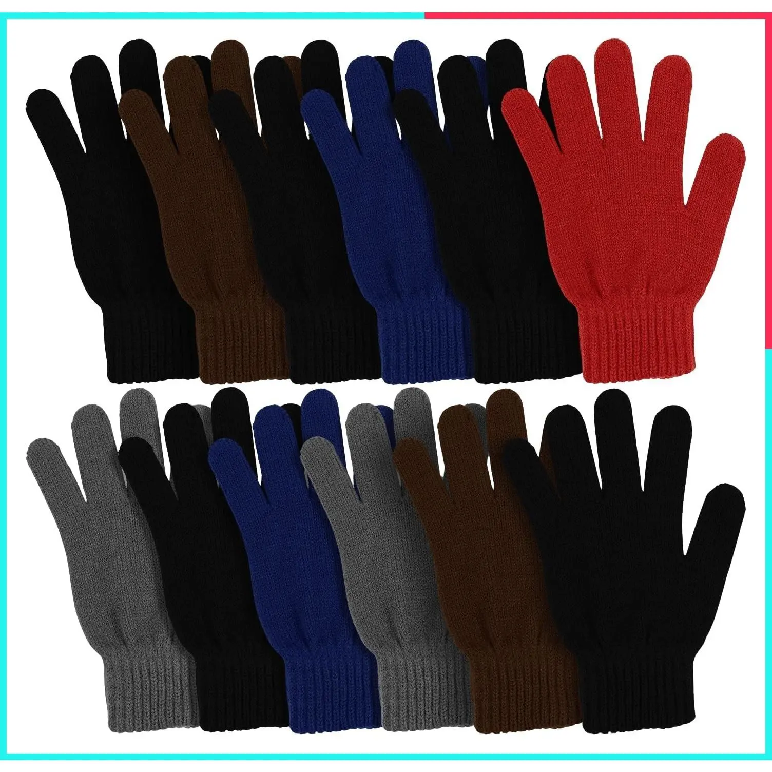 Bulk Pack of 12 Pairs Winter Magic Gloves - Warm Stretchy Knit Gloves for Men and Women, Unisex Adult Thermal Cold Weather Gloves