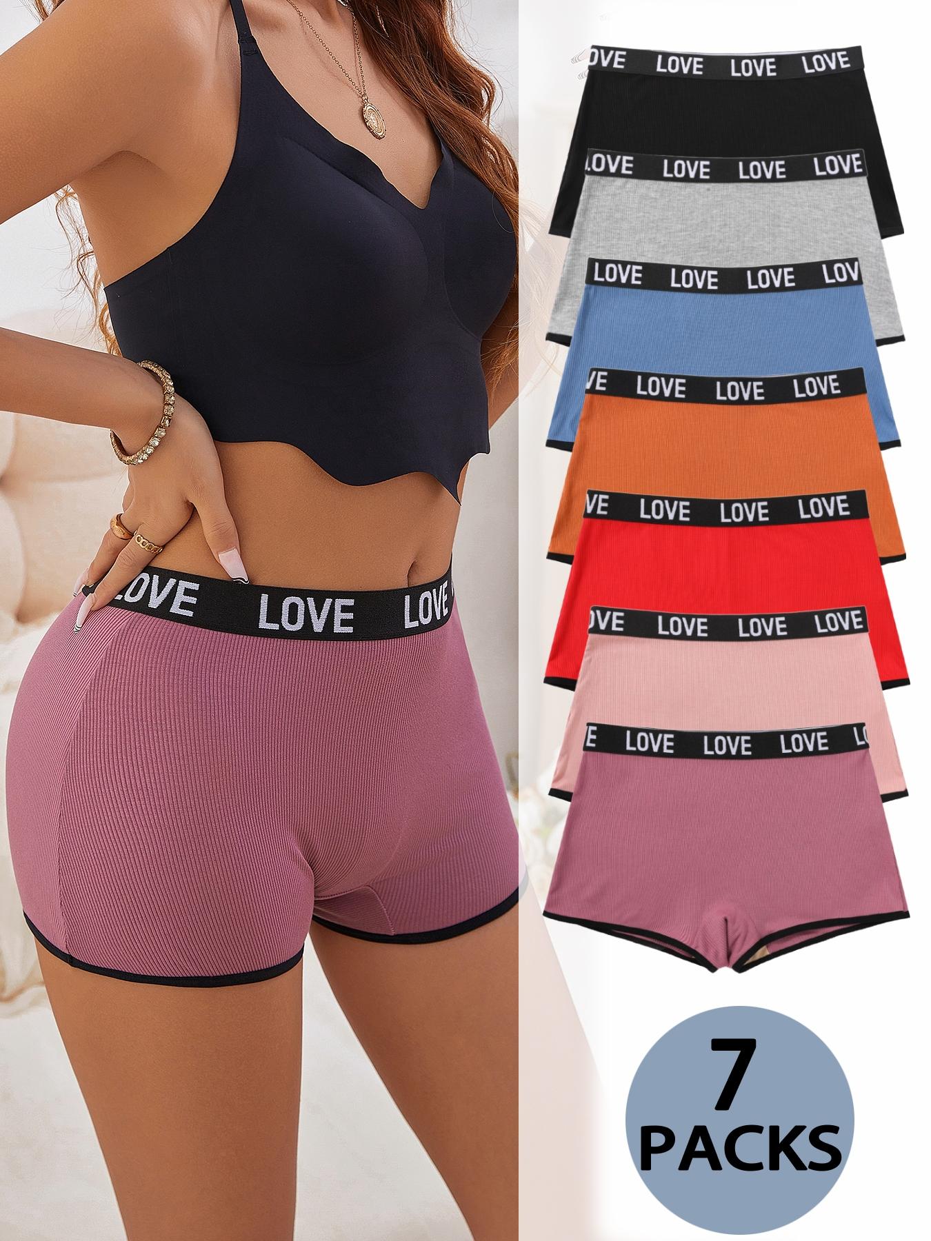 Women's 7pcs Letter Tape Contrast Binding Ribbed Boxer Brief, Soft Comfy Breathable Minimalist Panty for Daily Wear, Underwear for All Seasons