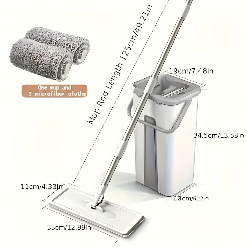 Home Mop and Bucket Set with Wringer – Flat Mop System for Efficient Floor and Wall Cleaning, Includes 2 Reusable Microfiber Pads, Ideal for Bedroom, Bathroom, Kitchen, Living Room, Household Cleaning Tools | Sleek Mop Design | Metal Handle Mop, Mops for