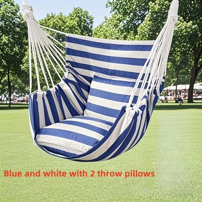 Deluxe Patio Hanging Chair • 1pc with 2 Throw Pillows • Outdoor Rocking Chair • Leisure Hammock Chair • Suitable for Outdoor Spaces/Parks/Courtyards