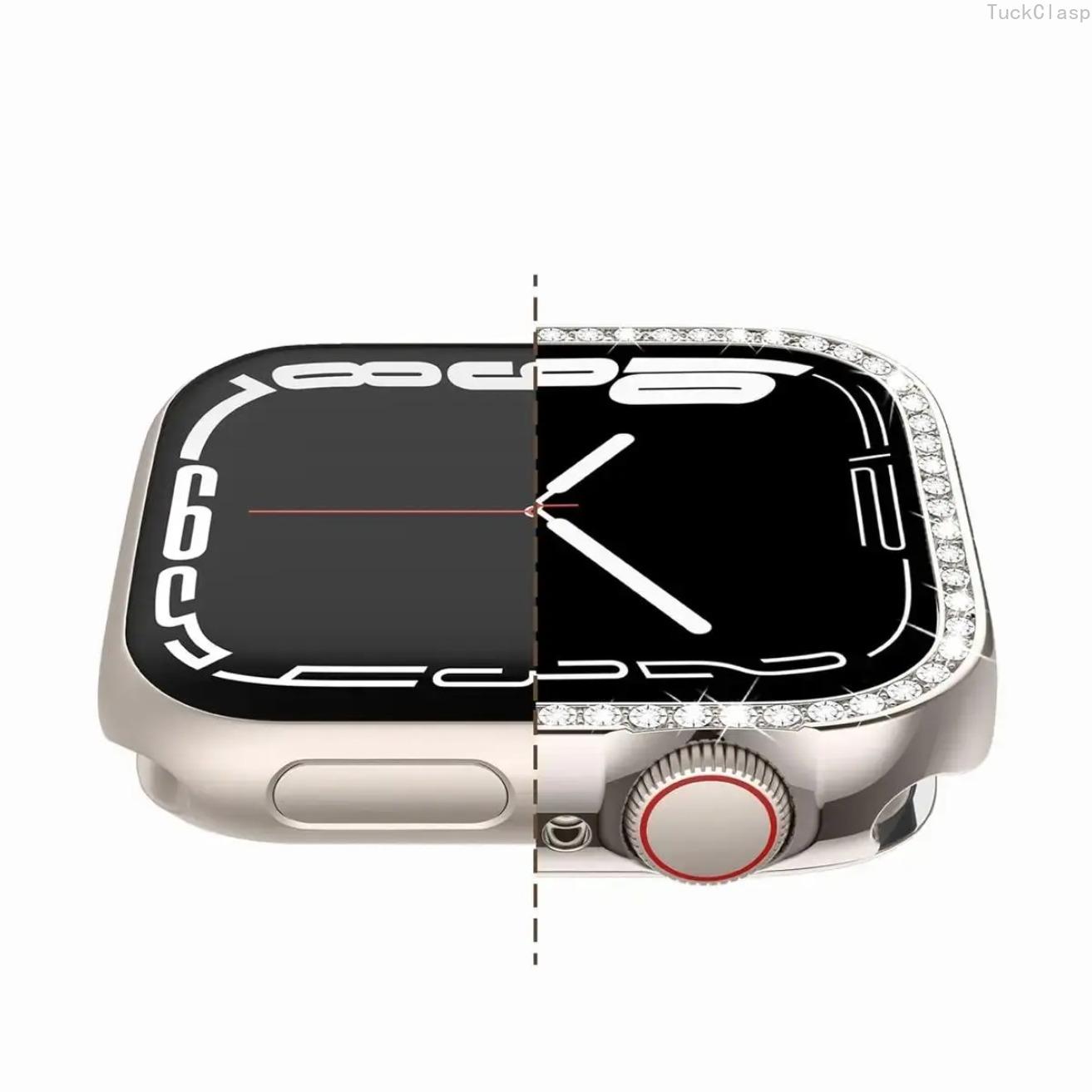 Apple Watch 2-in-1 Case with Rhinestone, Ultra-Thin Tempered Glass Screen Protector, Anti-Drop Protective Cover for Series SE/11/1–10 (38–46mm), Stylish Durable Design for Everyday & Spring Wear