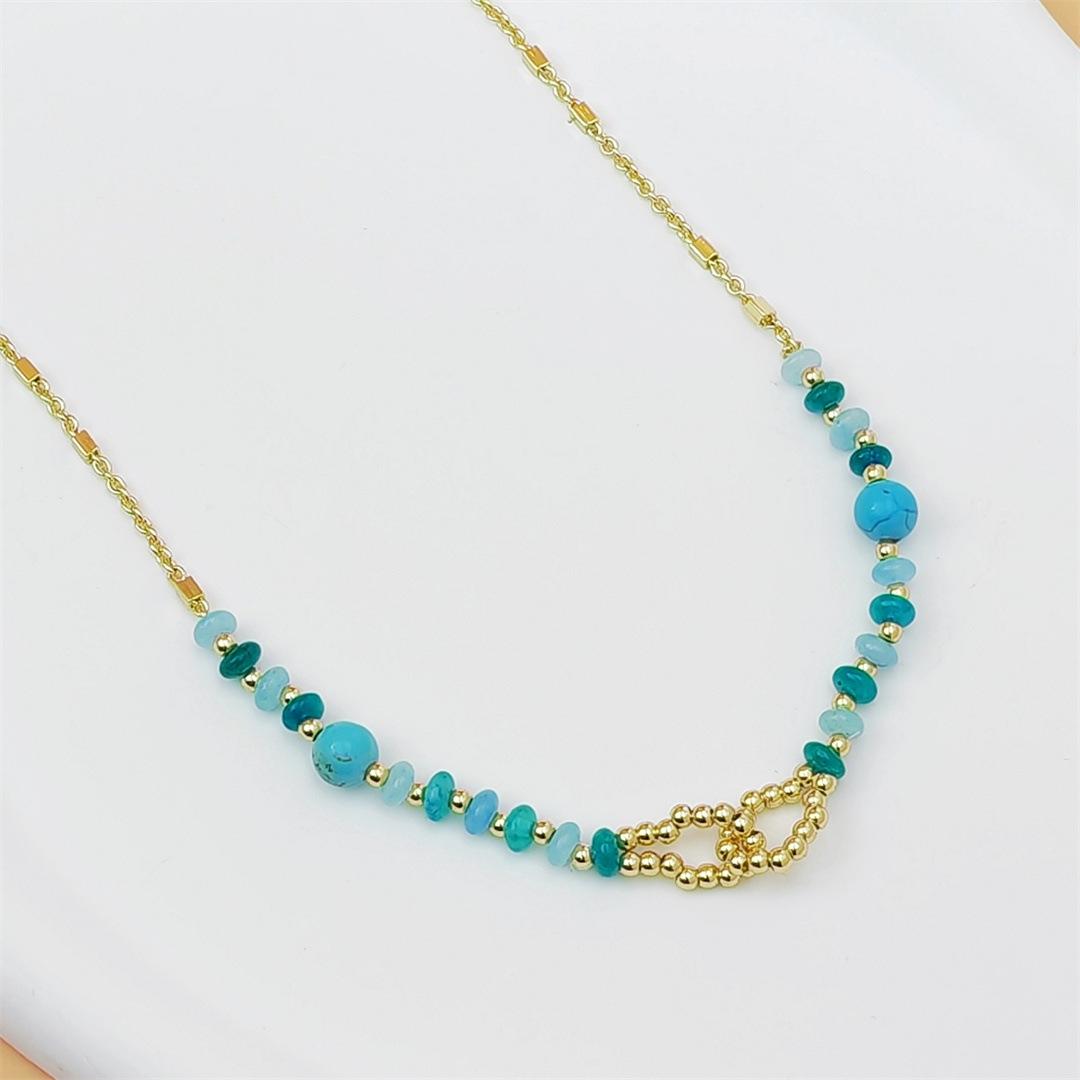 Bohemian Blue Turquoise Necklace 18K Gold Plated Double Layer Natural Stone Clavicle Chain For Daily Wear