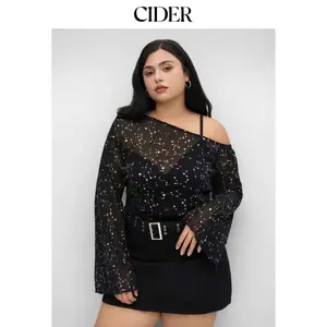 Cider Mesh Star Crop Top & Solid Bodysuit Curve & Plus Dealsforyou