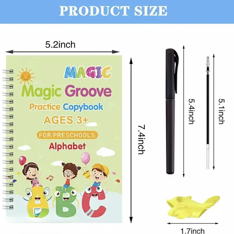 Magic Practice Scribe Book Set, 4 Counts/set Reusable Number & Letter & Math & Drawing Practice Scribe Book with 1 Pen, 6 Refill & 1 Pen,mess free and useful