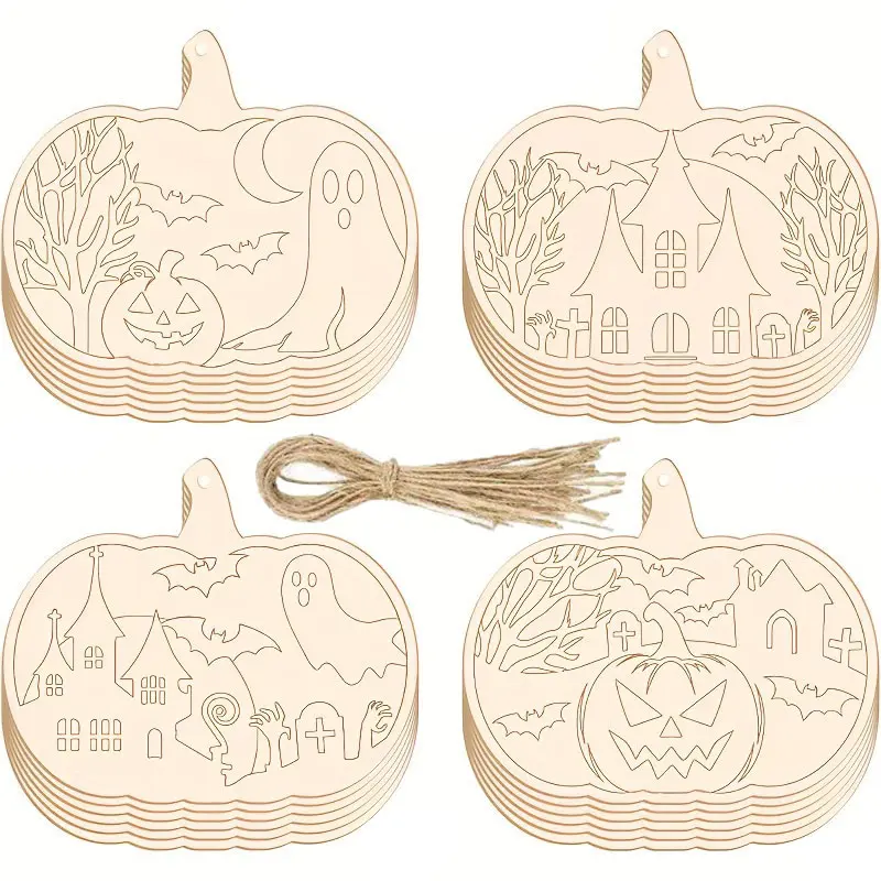 24pcs Wooden Scarecrow Pumpkin (with Jute Rope), Wooden Home & Garden Decor for Porches, Windowsills, and Tables, Wooden Hanging Ornaments and Decorative Hangings, Halloween, Thanksgiving, Birthday, and Wedding Party Decorations, Holiday Gifts