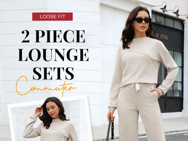 Casly Lamiit Women's 2 Piece Lounge Set Soft Breathable Material Trendy Boat Neck Sweatshirt & Wide Leg Pants Casual Outfits Travel Tracksuit Sets Athletic Fashion Activewear Modern Sportswear