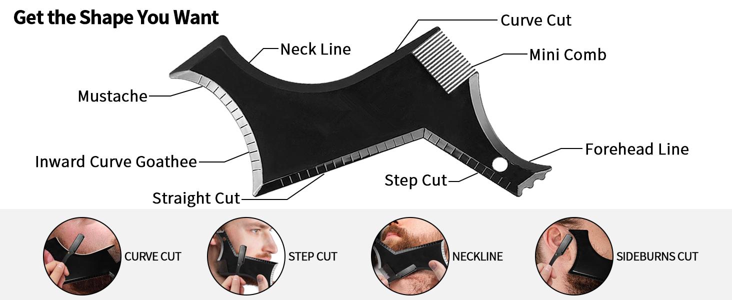 Beard Shaper for Men Beard Shaping Tools - Beard Template Guide, Professional Straight Edge Razor, 10 PCS Double Edge Blade, Barber Pencil, Beard Comb, Stainless Steel Scissor Mustache Lineup Tools