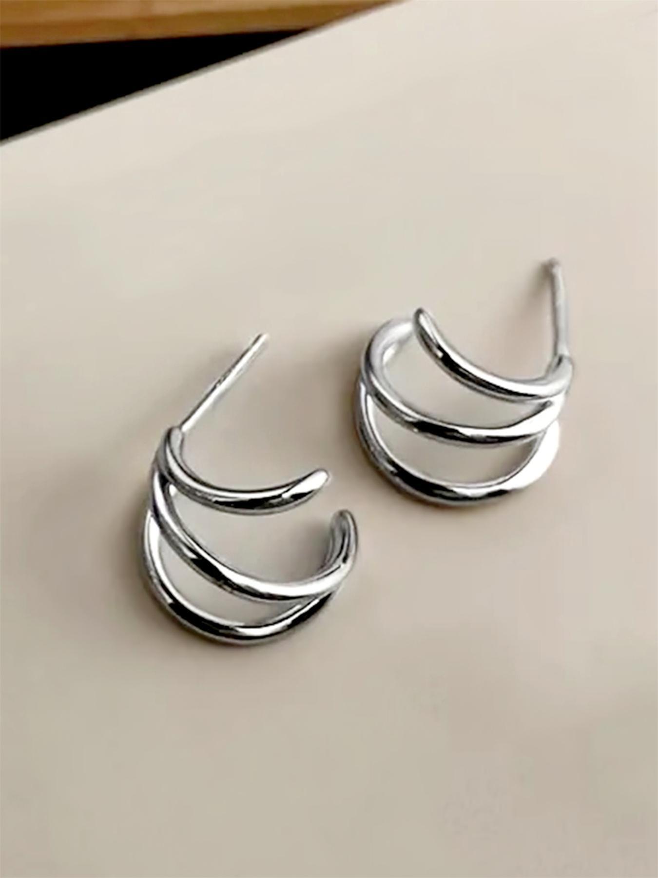 S925 Sterling Silver Minimalist Three Claw Pretty Studs Earrings, High Quality Fashionable Earrings for Women & Girls, Trendy All-match & Exquisite Jewelry for Birthday Gift, Elegant Minimalist Earrings