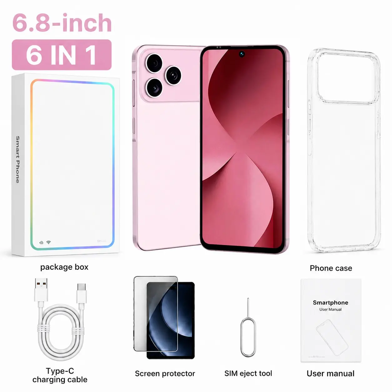 MSEVC 17 Pro Max Smartphone, 6.8-Inch HD+ 720×1560 Display, 4GB RAM + 64GB ROM, 4000mAh Battery, 8MP Front + 16MP Rear Cameras, Helio P22 Octa-Core Processor, Android 12, 4G Dual SIM, microSD Card Support, Face Unlock, Large Screen Smartphone