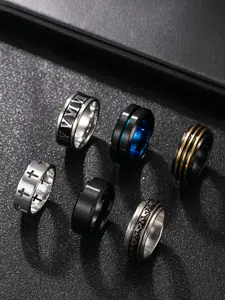 Rotatable Stress Relief Stainless Steel Ring, Fashionable Minimalist Punk Style, Stackable Jewelry Set, Engraved Design, Jewelry Rings Set