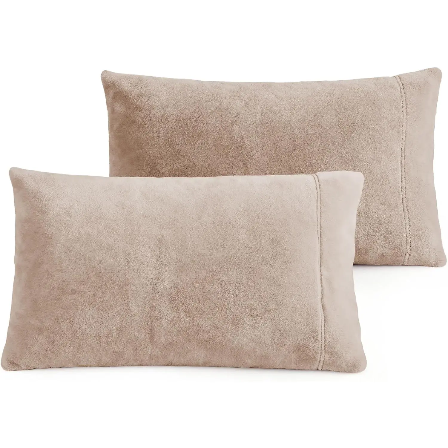 Pillowcases Standard Size of 2 Pack, Ultra Soft Breathable Pillow Cases with Flap Closure for Bed, Luxury Fuzzy Warm Flannel  Pillow Covers, No Insert ( 20x30, Taupe)