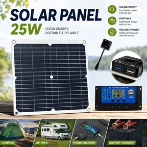 25W Flexible Monocrystalline Solar Panel, Portable Solar Charger for Camping, Motorhome, Caravan, Car, Boat, Rooftop & Off-Grid Backup Charging