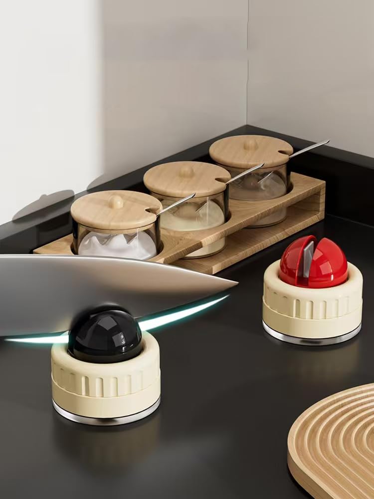 Knife Sharpener Portable Rapid Knife Sharpener & Kitchen Knife Sharpener (with Suction Base) | for Knives, Scissors, Cleavers & Outdoor Tools | Sharpener (Non-Slip), Black, red