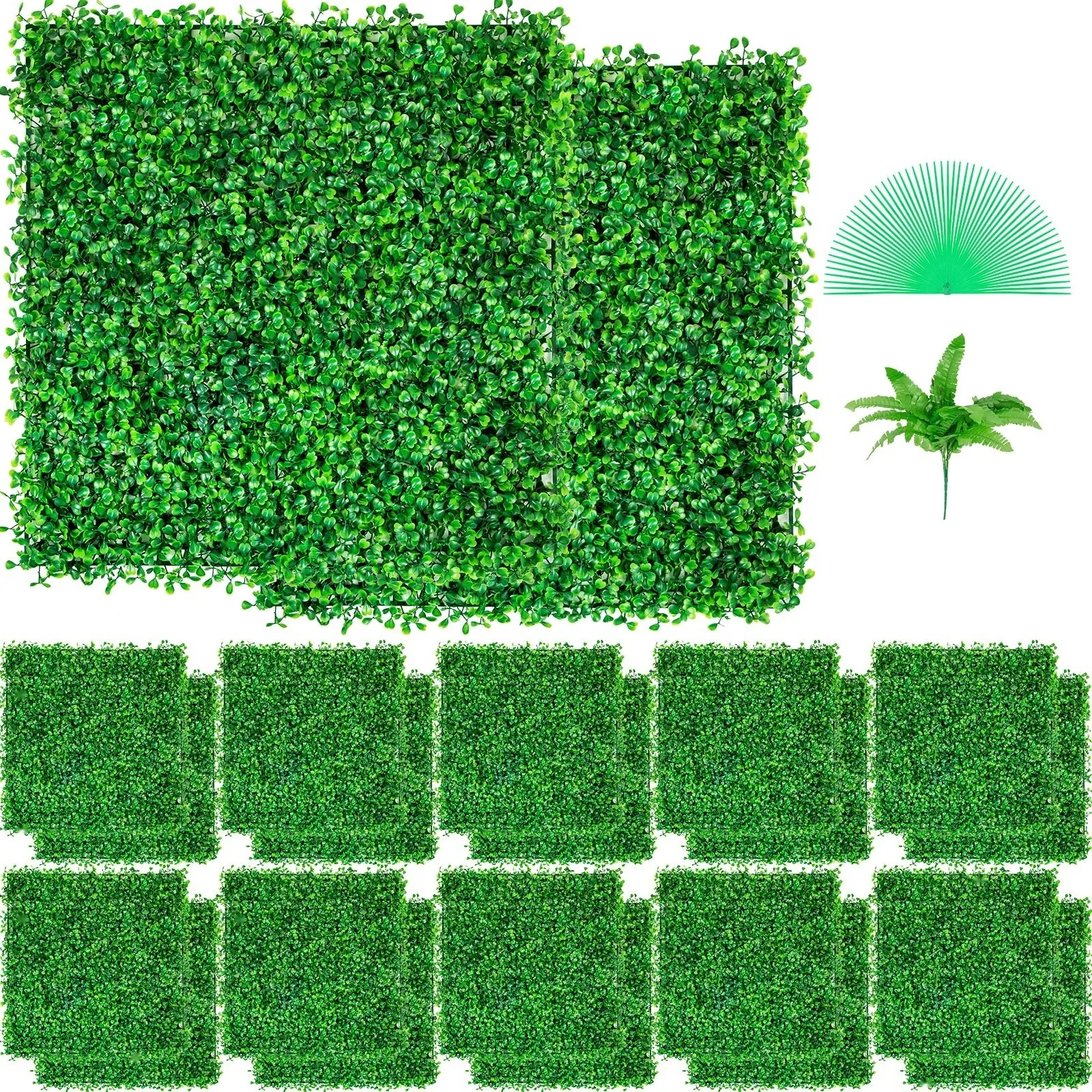 Artificial Boxwood Panel UV Resistant, 24 Pieces Boxwood Hedge Wall Panels, Artificial Grass Backdrop Wall, 10 X 10 Inches, 4 cm Thick Green Grass Wall, Fake Hedge for Decor, Privacy Fence, Indoor and Outdoor Garden Backyard
