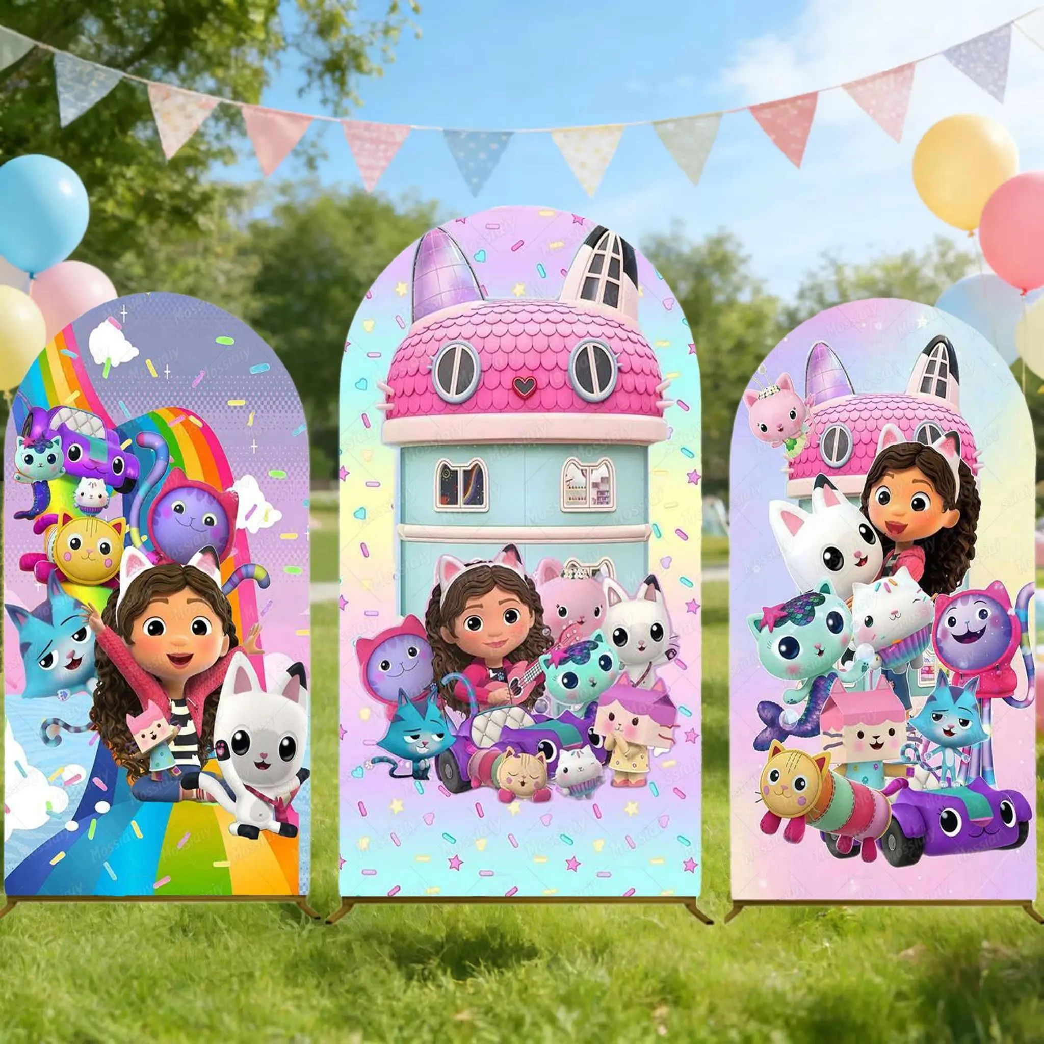 Cartoon Doll-house Arch Photo Backdrop Baby Shower Decoration Girls Birthday Party Arched Covers Photography Backdrop Props