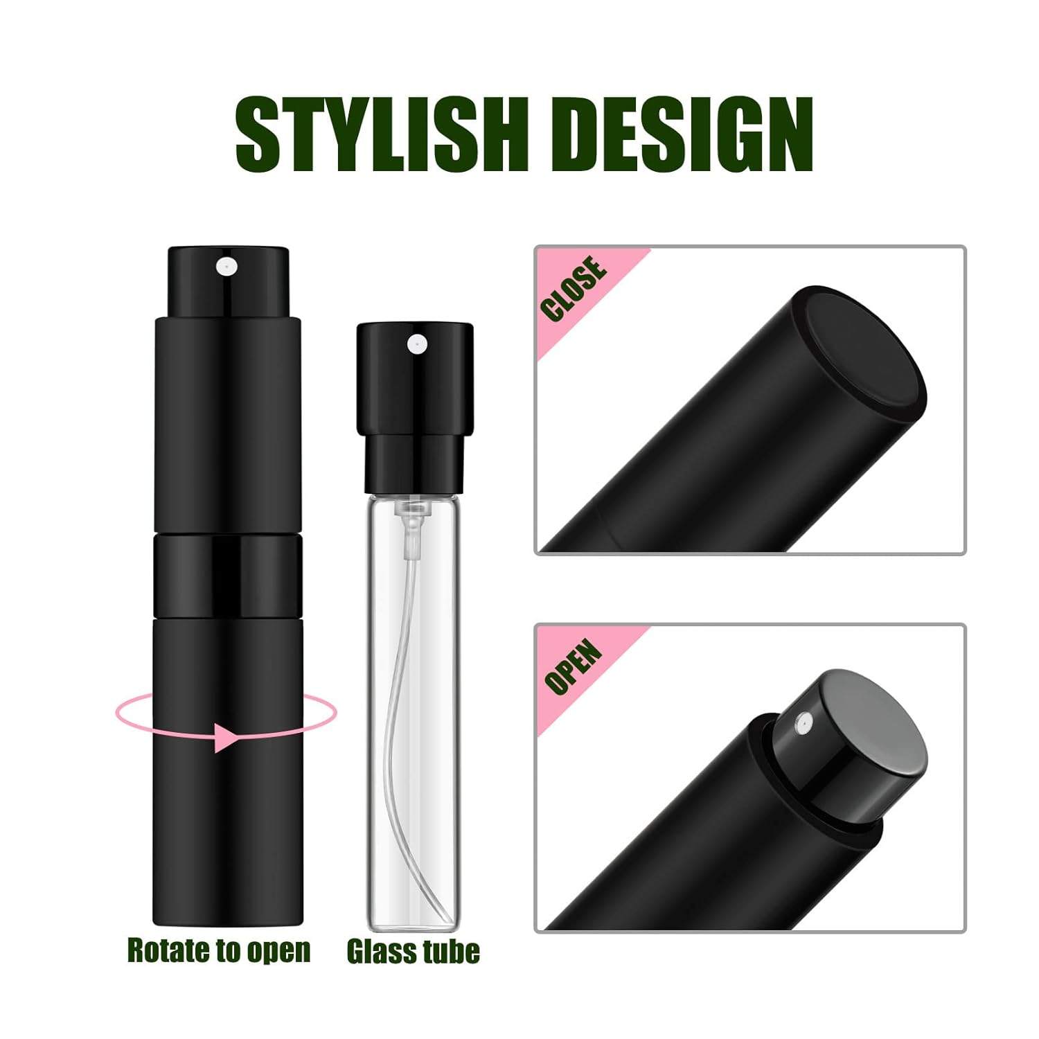 8ML Mini Atomizer Perfume Travel (Matte Black) Refillable Bottle Portable Spray Bottle for Cologne and Perfume (3pcs)