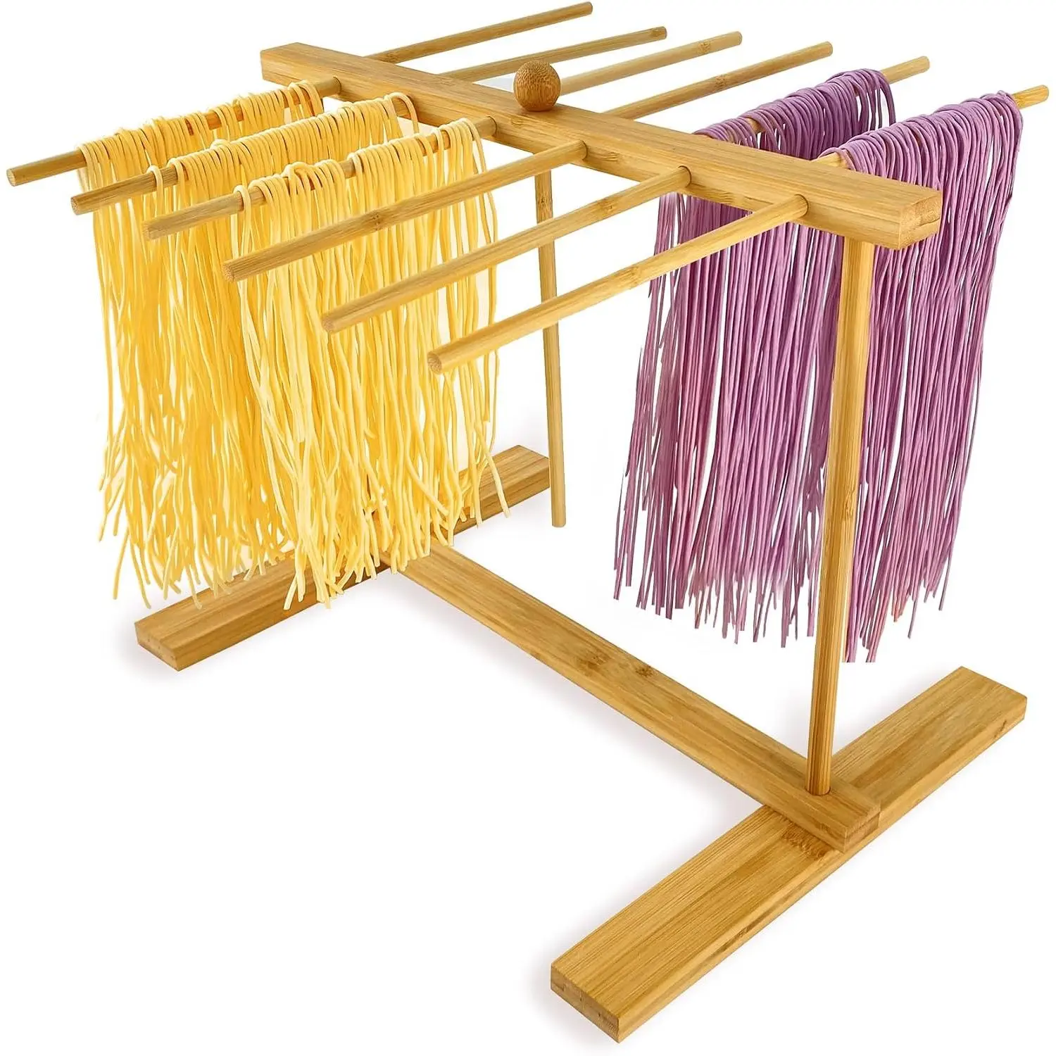 -Pasta-Drying-Rack with Transfer Wand & 12 Arms, Large Collapsible  Pasta Dryer Holder for Homemade Noodle, Spaghetti, Tagliatelle, Detachable Fettuccine Hanger Stand with 12 Bars