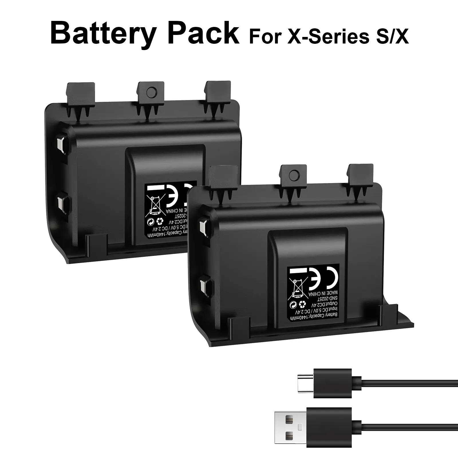 Rechargeable Battery for Xbox Series X|s Controller, 1440mah High Capacity, 2000+ Cycles, Fast Charging, Type-C, LED Indicator, Replace Aa Batteries