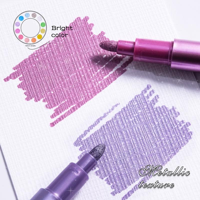 Metallic Craft Pen, 12pcs/set 12 Colors Marker Pen, Art Supplies for Rock Painting, Black Paper, Card Making, Scrapbooking Crafts, DIY Photo Album