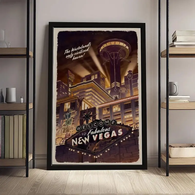 New Vegas Fallout Travel Poster, New Vegas Retro Fallout Vintage Travel Game Posters Modern Home Decor Modern Home Decoration, Canvas Wall Art Print, Retro Gaming Room Decor, Vintage Travel Poster for Bedroom Dorm Office Man Cave, Gift for Game Fans